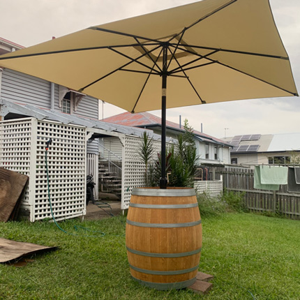 Wine Barrel Umbrella Tables for Hire